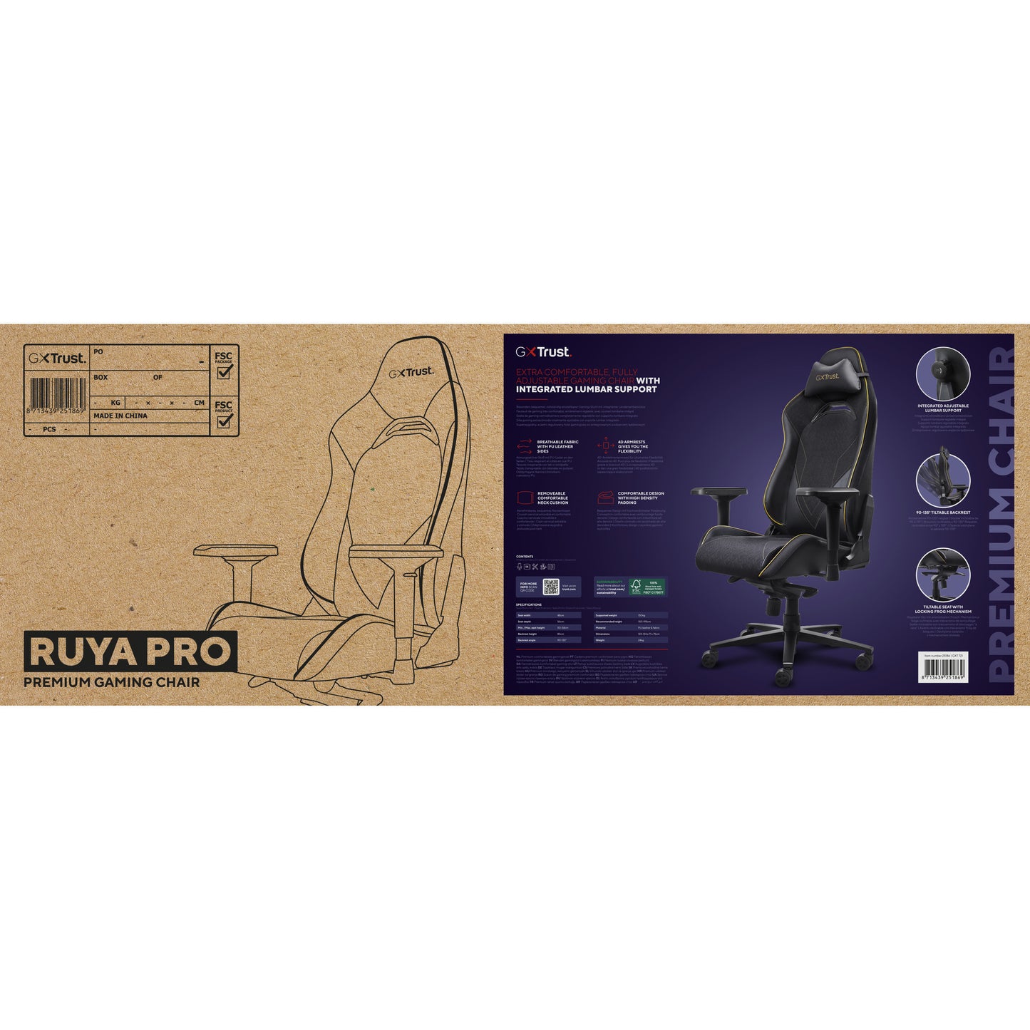 Trust GXT 721 Ruya Pro Premium bequemer Gaming-Stuhl (Schwarz Gelb)