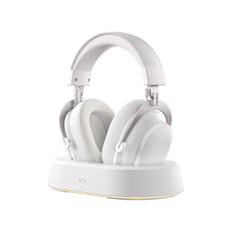 Mchose V9 Turbo+ magnetisches kabelloses Over-Ear-Gaming-Headset (weiß silber, Nintendo Switch, Playstation 4, Playstation 5, Mobil, PC, 2,4 g Bluetooth USB)