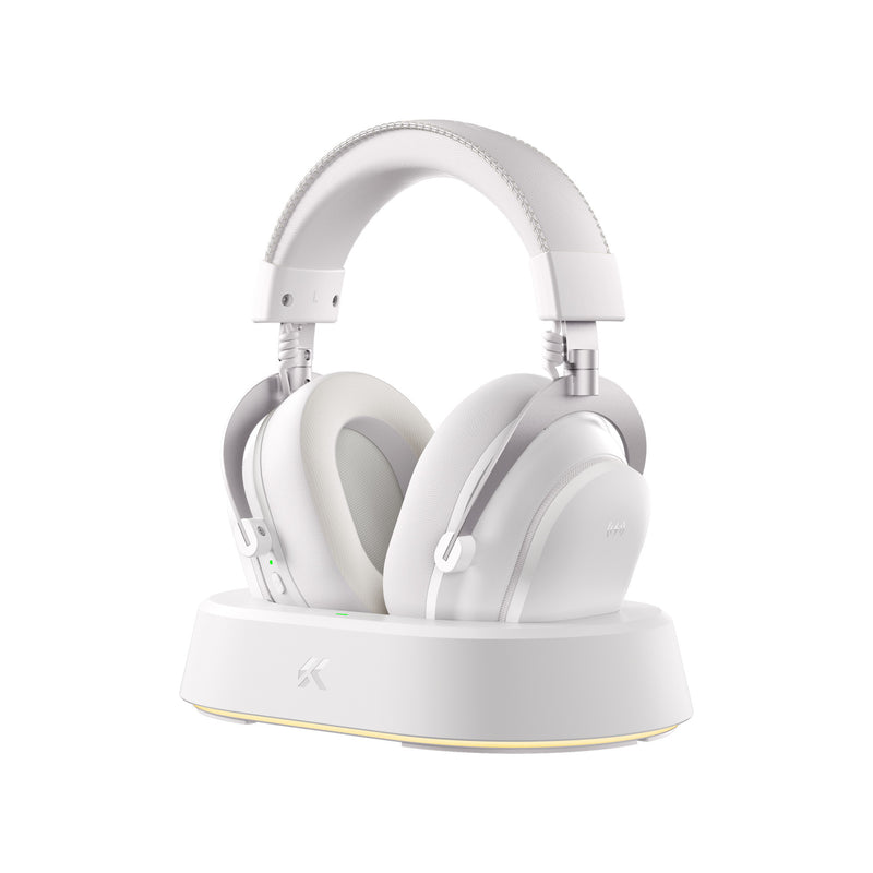 Mchose V9 Turbo+ magnetisches kabelloses Over-Ear-Gaming-Headset (weiß silber, Nintendo Switch, Playstation 4, Playstation 5, Mobil, PC, 2,4 g Bluetooth USB)