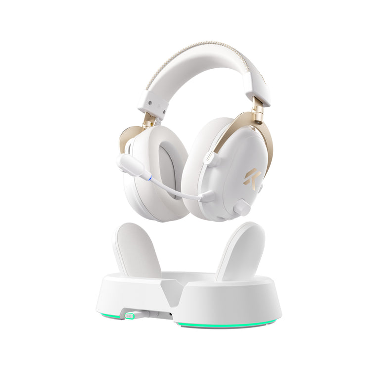 Mchose V9 Turbo+ magnetisches kabelloses Over-Ear-Gaming-Headset (Hochglanz-Weißgold, Nintendo Switch, Playstation 4, Playstation 5, Mobil, PC, 2,4 G Bluetooth USB)