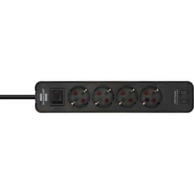 Brennerstuhl ecolor Steckdosenleiste mit 2 USB-C Ladebuchsen | 4 Steckdosen | schwarz | 1,5m h05vv-f 3g1,5 - 1153240106