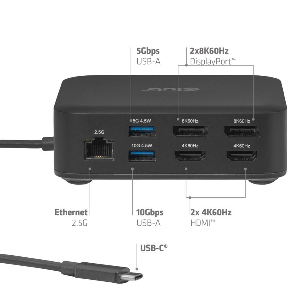Club 3D 12-1 USB-C® Quad DisplayLink Dockingstation (Schwarz)