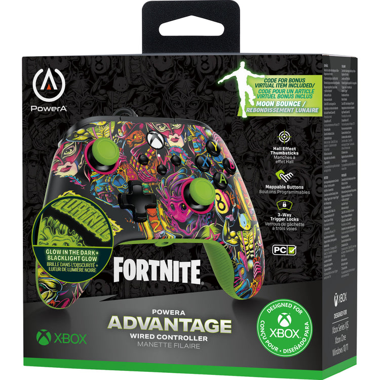 Powera Advantage Controller mit Kabel für die Xbox Series x|s – Fortnite: Glow (neongrün, Xbox Series x|s, Xbox One, PC)