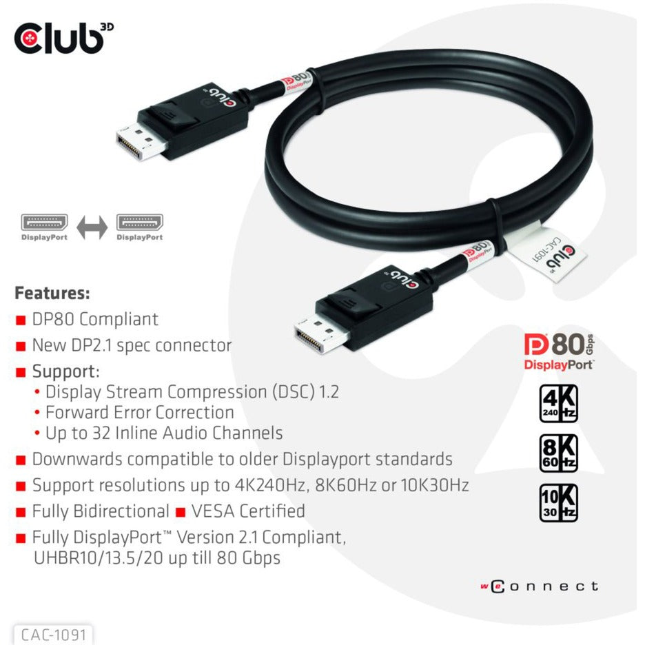 Club 3D DisplayPort 2.1 BI-Direktional VESA DP80 Zertifiziert