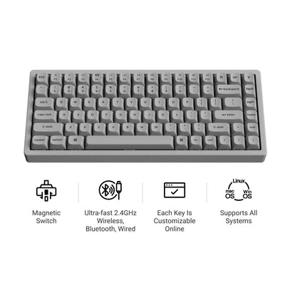 Keychron K2 HE-F1C Concrete Edition RGB mechanische Tastatur (schwarz, US-Layout (QWERTY), Gateron Double-Rail-Magnetnebel, 75 %, RGB-LEDs, OSA Double-Shot PBT, Hot-Swap, 2,4 GHz | Bluetooth 5.2 | USB-C)