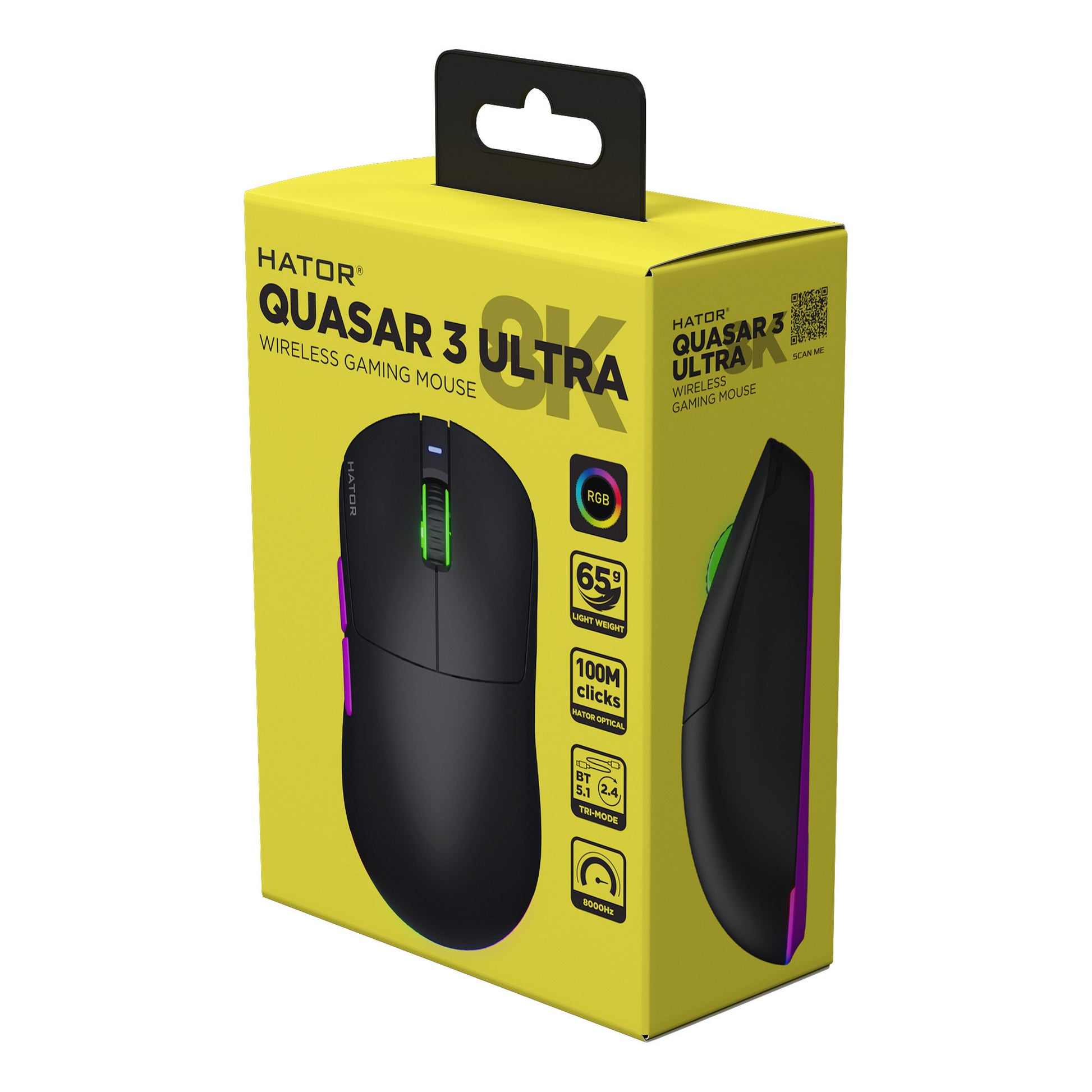 Hator Quasar 3 Ultra 8K kabellose Gaming-Maus (schwarz, 400–30.000 dpi, RGB, 2,4 GHz Bluetooth 5.1 USB)