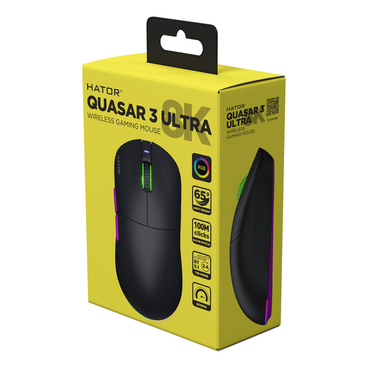 Hator Quasar 3 Ultra 8K kabellose Gaming-Maus (schwarz, 400–30.000 dpi, RGB, 2,4 GHz Bluetooth 5.1 USB)