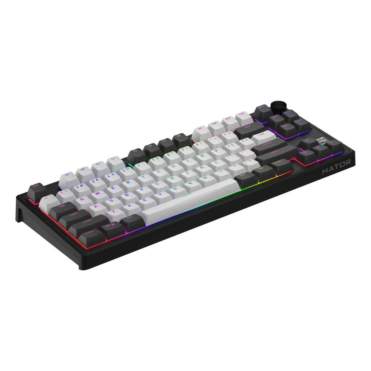 Hator Skyfall Pro Wireless, Gaming-Tastatur (schwarz, US-Layout, Hator Aurum Vanilla Silent, 80 % (TKL), RGB, Double-Shot PBT, Hot-Swap, 2,4 GHz Bluetooth USB-C)