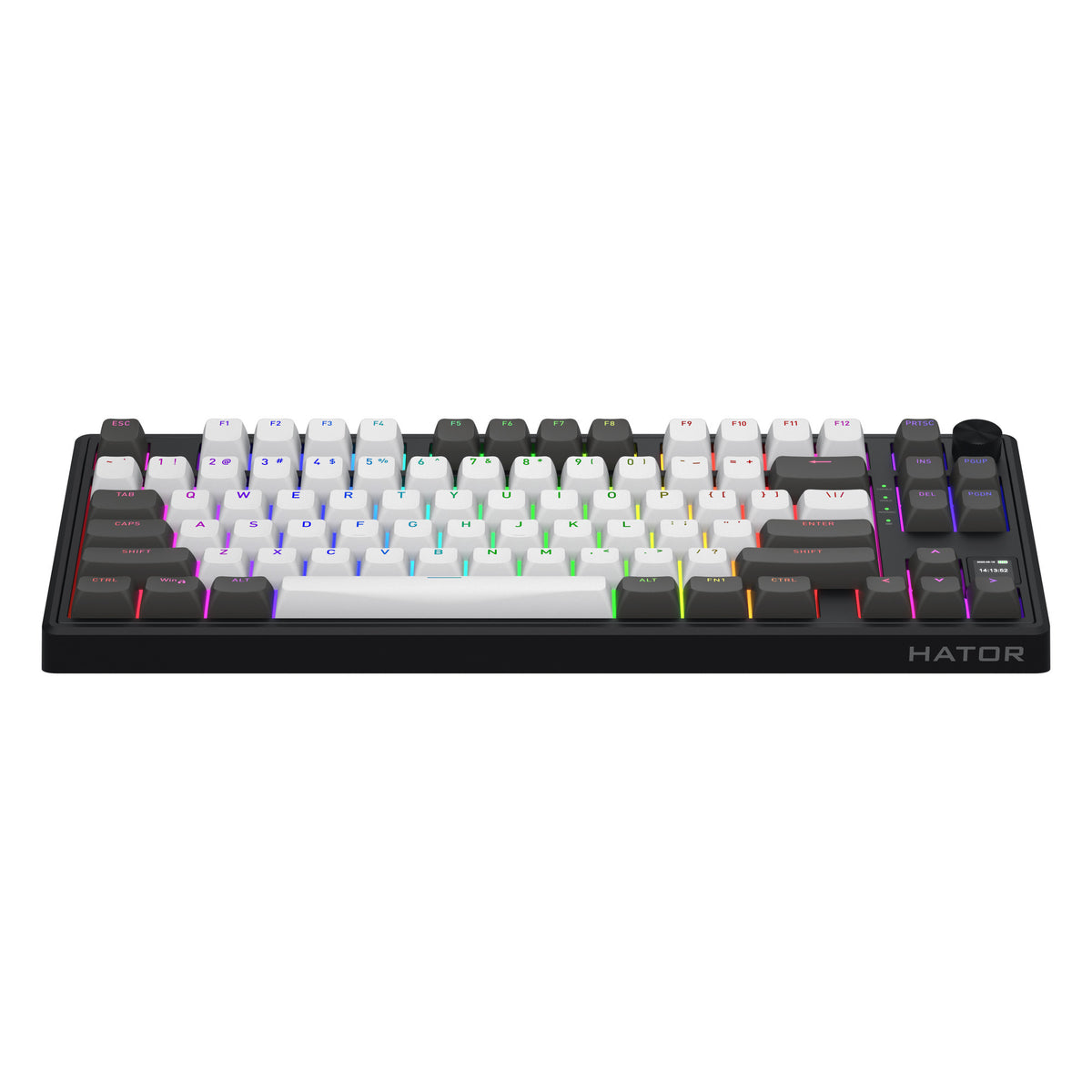 Hator Skyfall Pro Wireless, Gaming-Tastatur (schwarz, US-Layout, Hator Aurum Vanilla Silent, 80 % (TKL), RGB, Double-Shot PBT, Hot-Swap, 2,4 GHz Bluetooth USB-C)