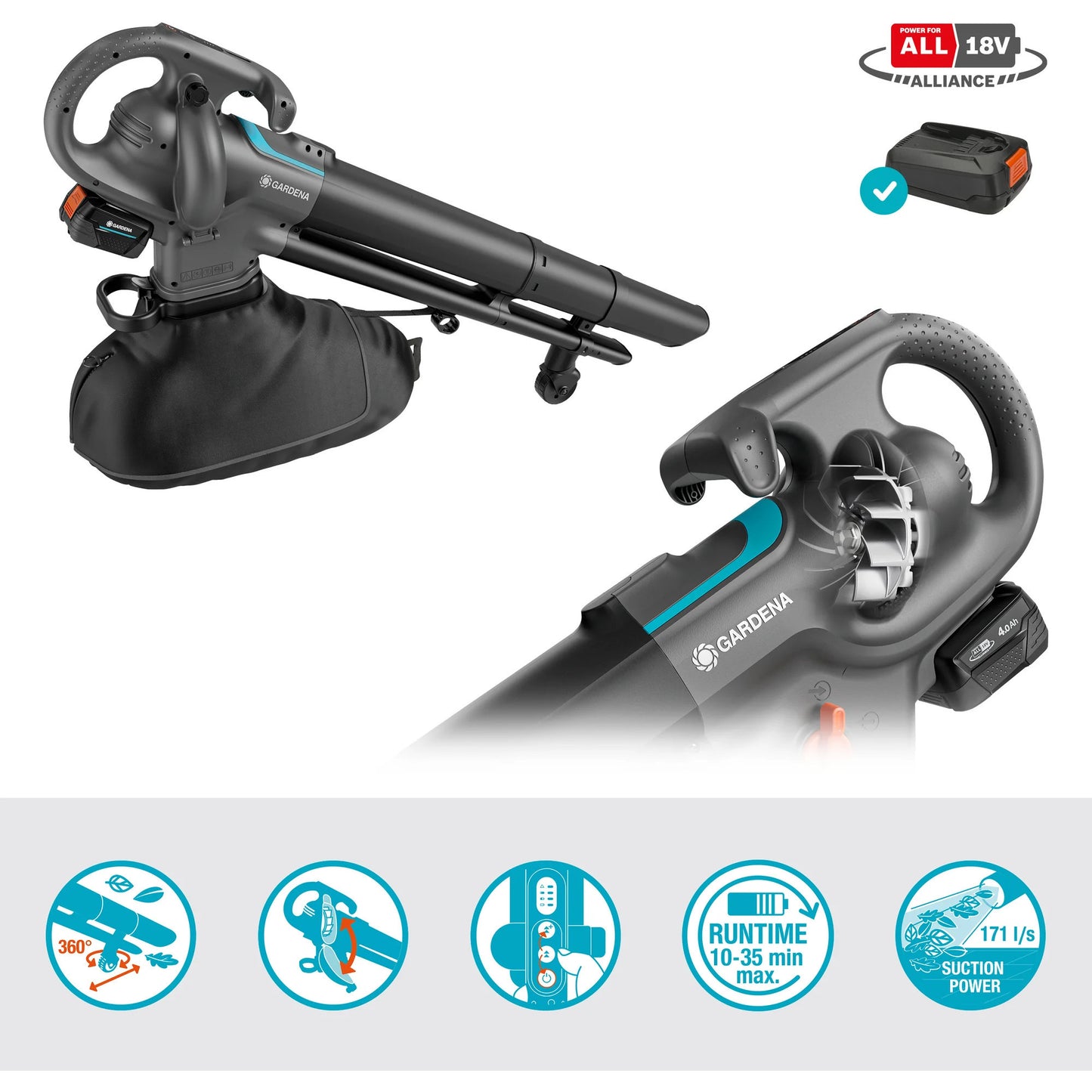 Gardena Akku-Laubbläser PowerJet 18V P4A Set