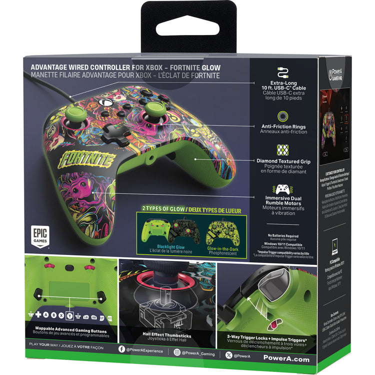 Powera Advantage Controller mit Kabel für die Xbox Series x|s – Fortnite: Glow (neongrün, Xbox Series x|s, Xbox One, PC)