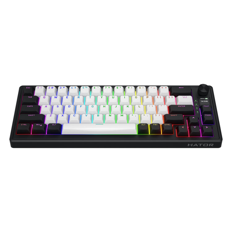 Hator Skyfall Mag Ultima 8K Wireless, Gaming-Tastatur (schwarz, US-Layout, Hator Aurum Ice, 65 %, RGB, Double-Shot PBT, Hot-Swap, 2,4 GHz Bluetooth USB-C)