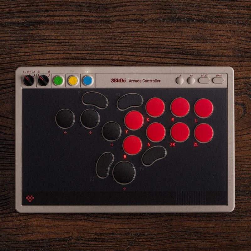 8bitdo Arcade-Controller (grau rot, 2,4 GHz Bluetooth USB, Nintendo Switch, PC)