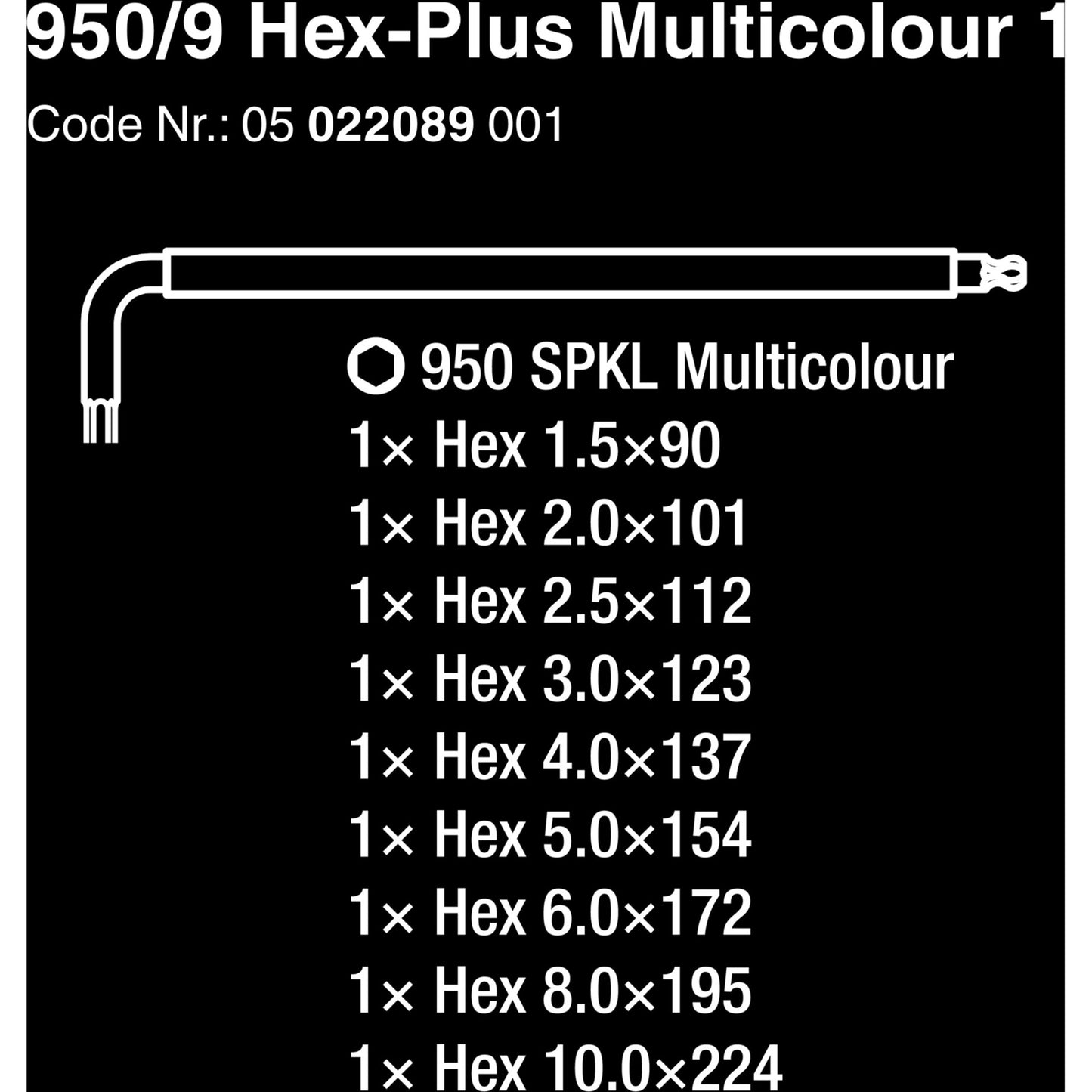 WAA 950 9 Hex-Plus Multicolour 1 Stift Keys Set, Metr