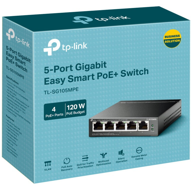 Tp-Link TL-SG105MPE 5-Port-Gigabit-Easy-Smart-Switch mit 4-Port-PoE+ (120 W PoE mit 30 W pro Port)