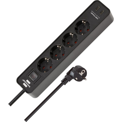 Brennerstuhl ecolor Steckdosenleiste mit 2 USB-C Ladebuchsen | 4 Steckdosen | schwarz | 1,5m h05vv-f 3g1,5 - 1153240106