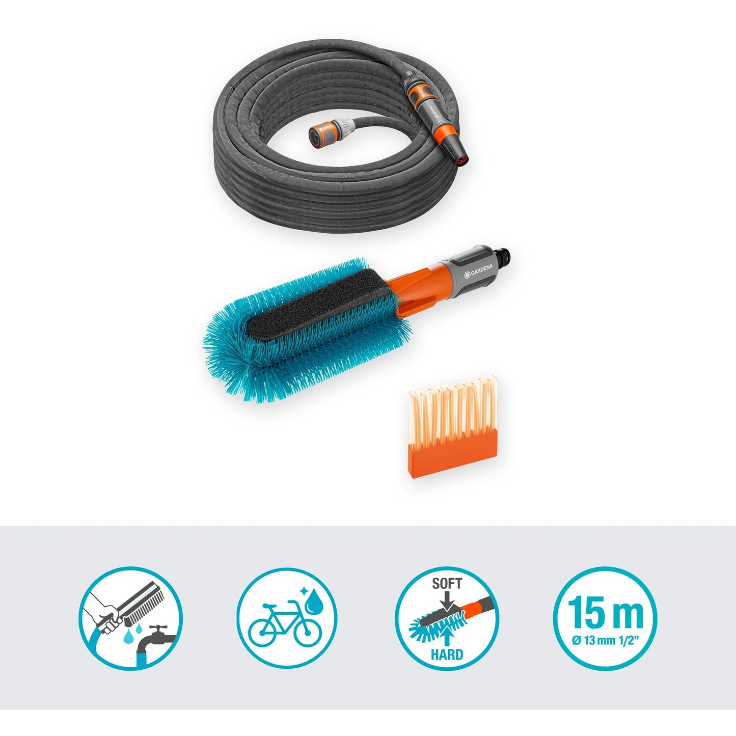 Gardena Cleansystem Fietswasset, mit Fahrradbürste, Schlauch e
