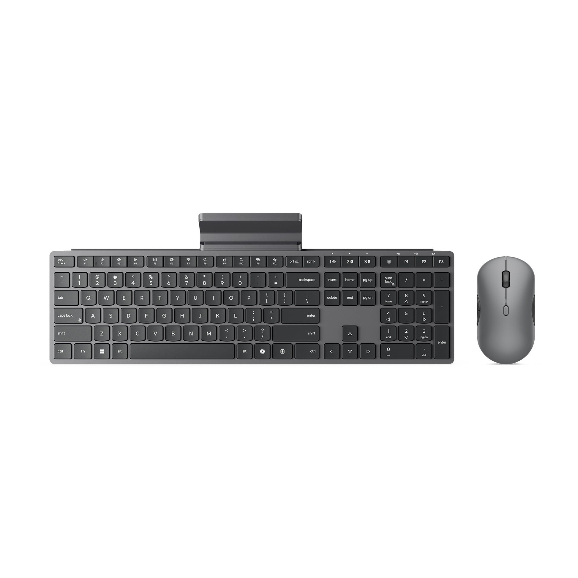 Lenovo 700 modernes kabelloses Kombi-Desktop-Set für mehrere Geräte (grau, US-Layout (QWERTY), 100 %, 4000 dpi, 2,4 GHz, BT 5.3, USB-A)