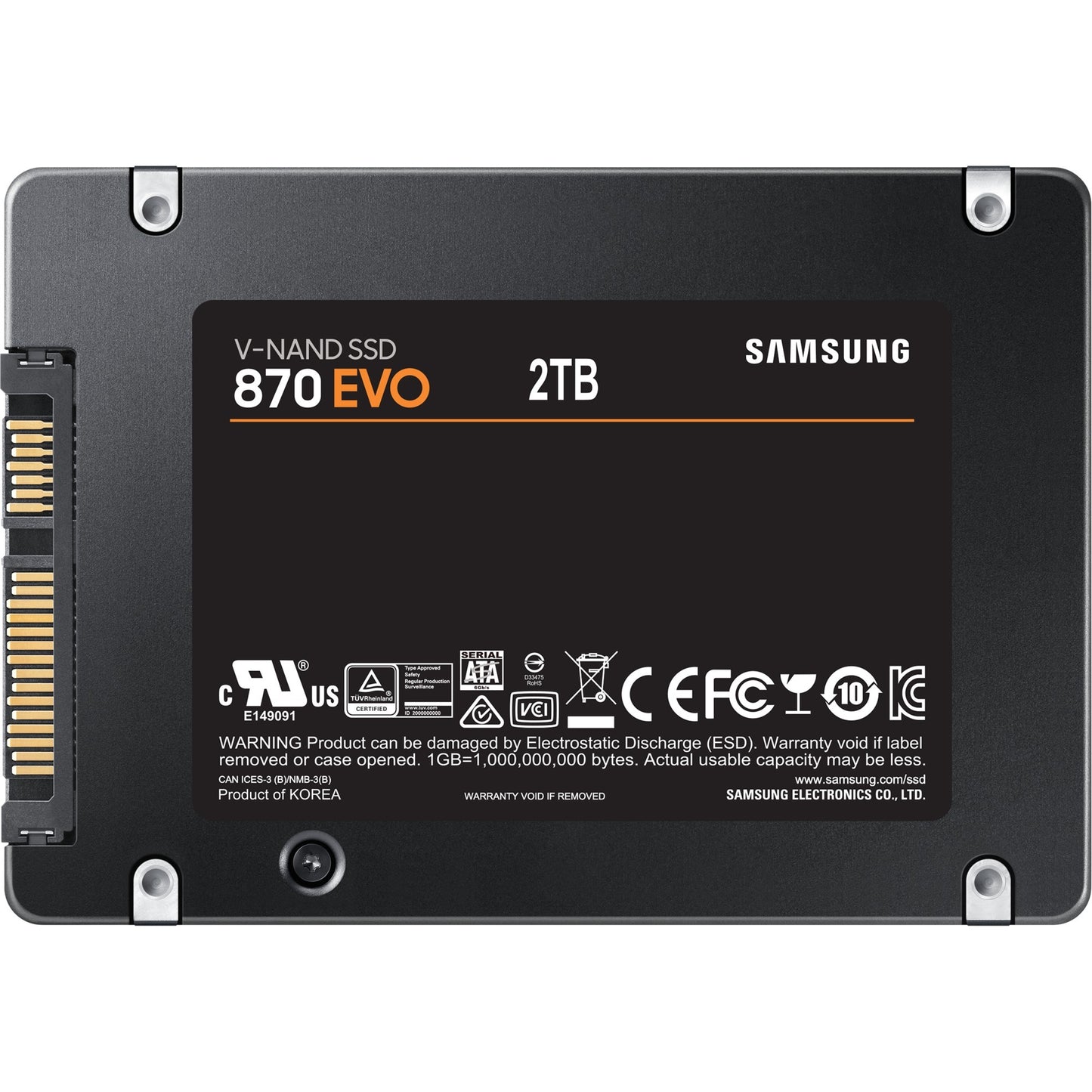 Samsung MZ-77E2T0B 870 EVO SSD, 2 TB, 2,5, SATA3, 6 Gbit / s, 3D V-NAND, 560 550 MB S., 512 MB GDR4