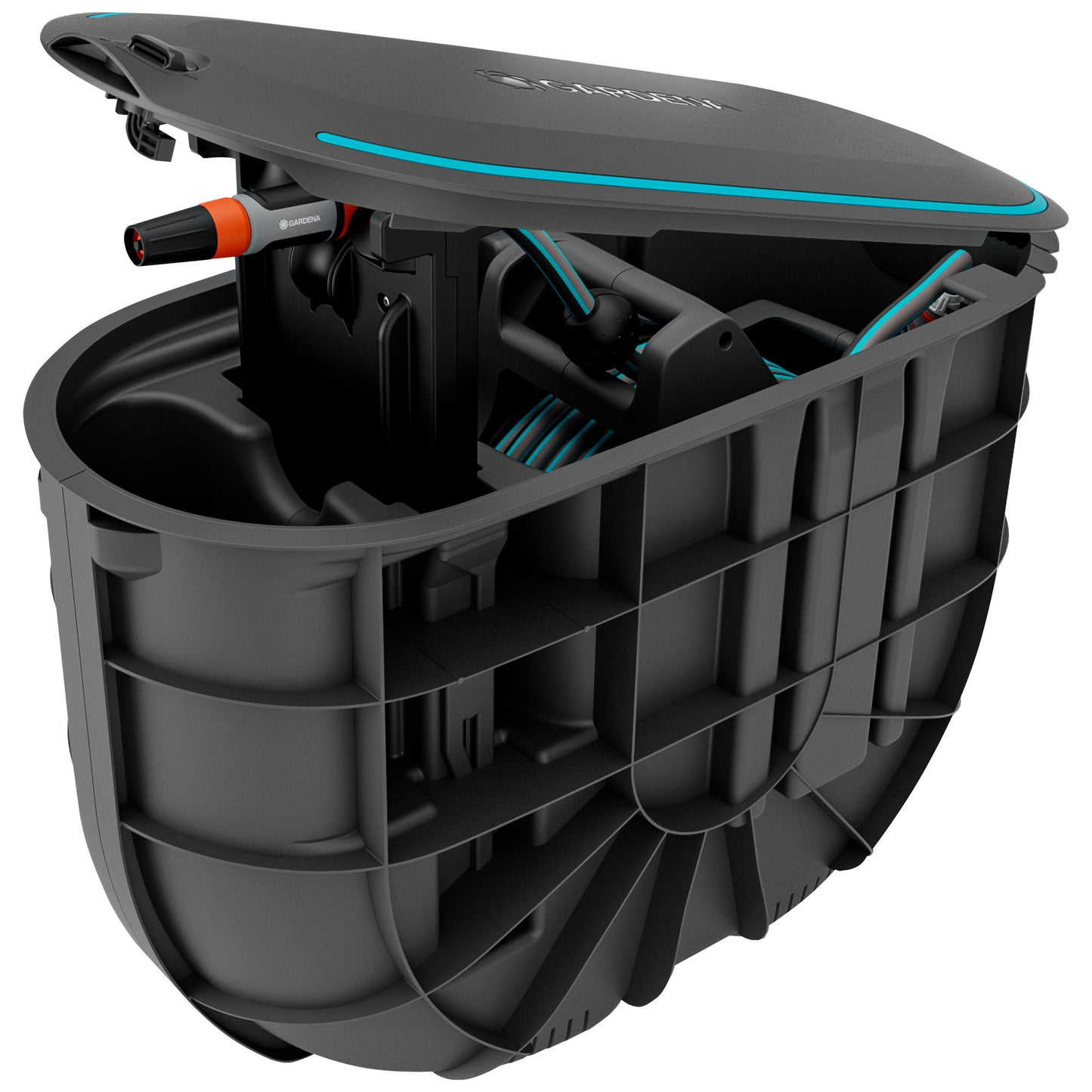 Gardena Undercover Schlauchbox Rollup m, 20 Meter Schlauchtrommel (schwarz türkis)