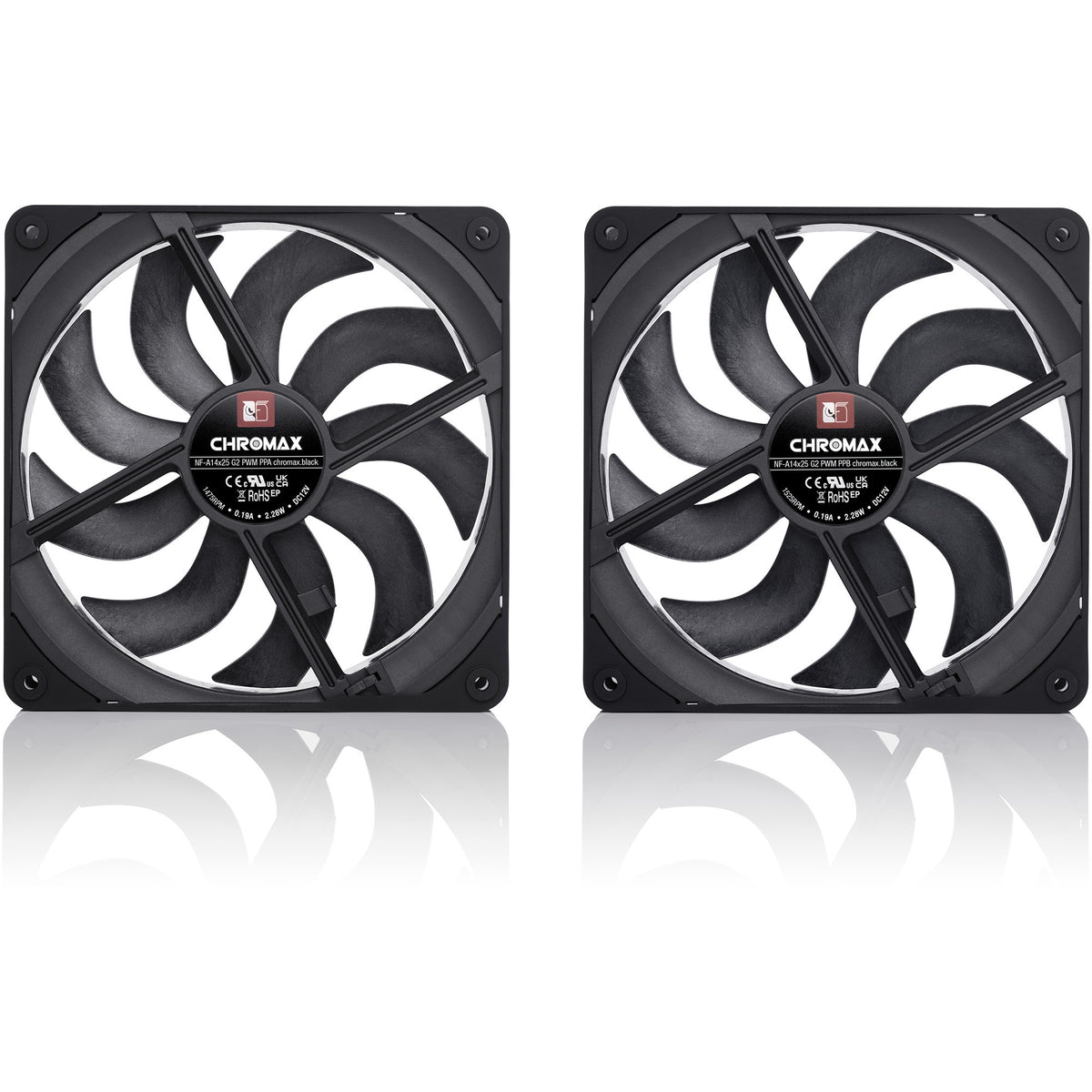 Noctua nf-a14x25 g2 pwm sx2-pp chromax.black Gehäuselüfter (schwarz, 2 Stück, 140 x 140 x 25 mm)