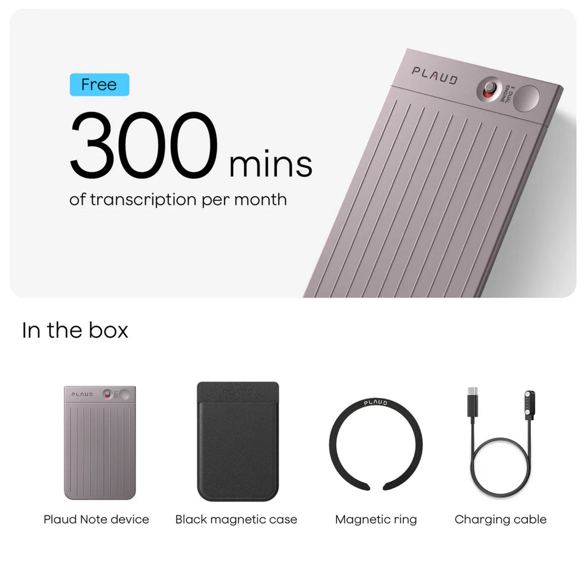 Plaud Notiz-Diktiergerät (Silber, 64 GB, Bluetooth (BLE 5.2), WLAN (2,4 GHz))