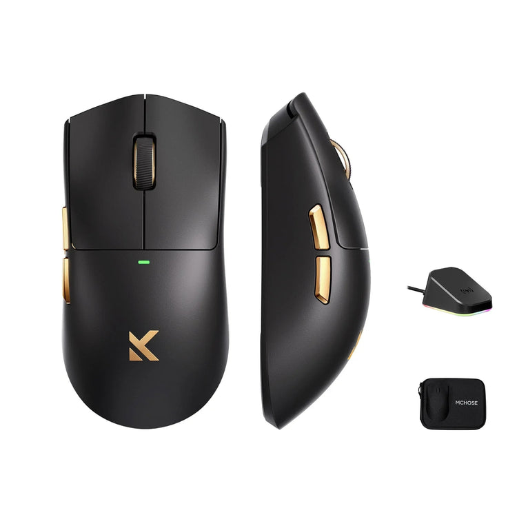 Mchose K7 ultraleichte kabellose Gaming-Maus (Schwarzgold, RGB, USB 2,4 GHz, 42.000 dpi)