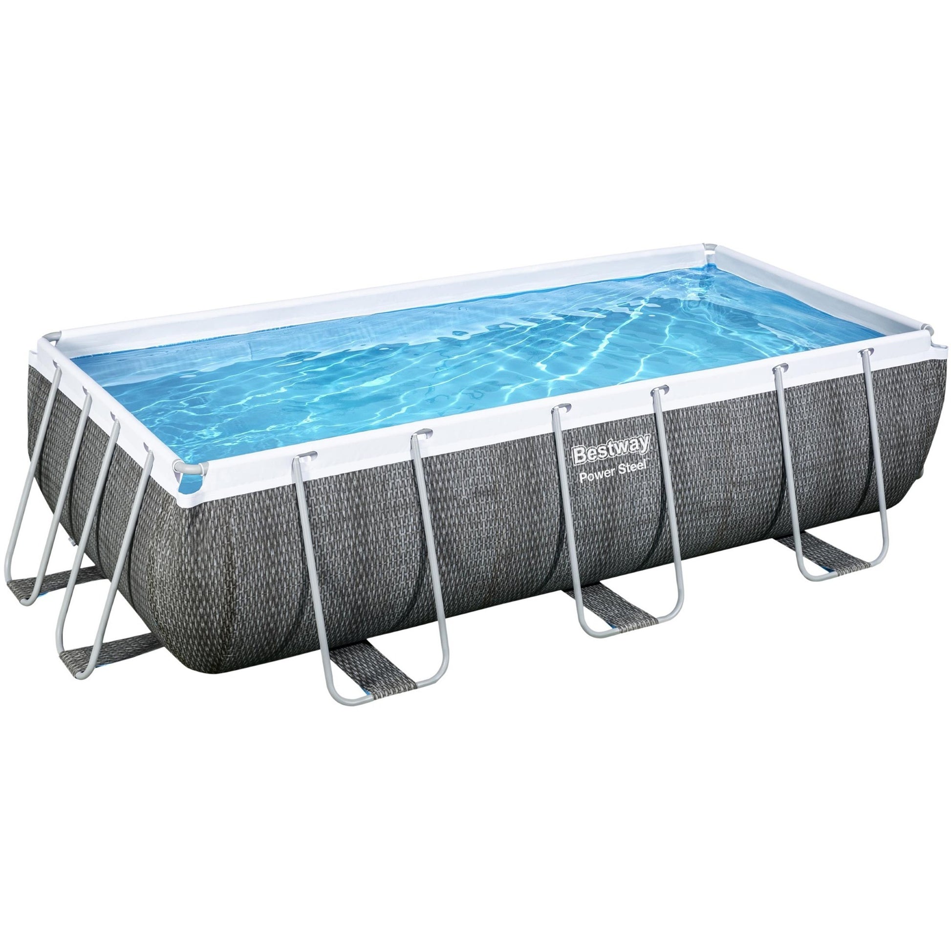 BESTWAY Schwimmbad Stromstahl Set Rechteck Rattan 404