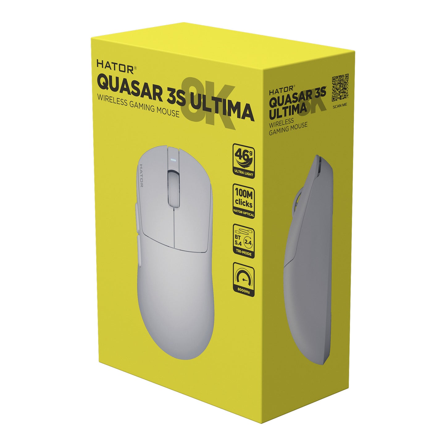 Hator Quasar 3S Ultima 8K kabellose Gaming-Maus (weiß, 30.000 DPI, 2,4 GHz Bluetooth USB)