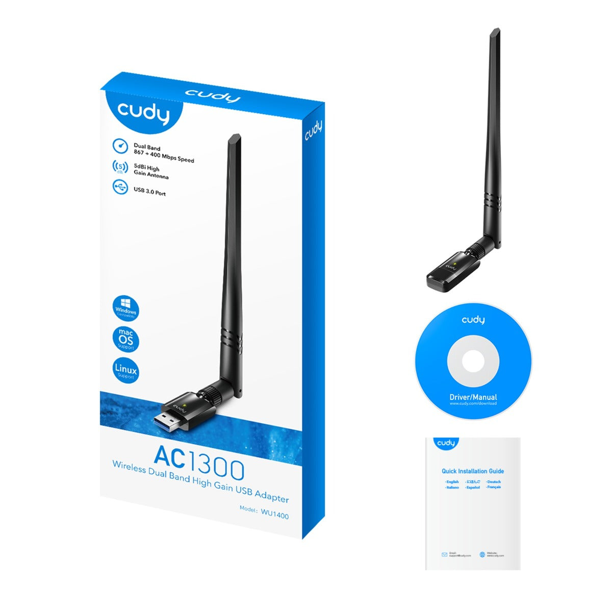 Cudy AC1300 Wi-Fi-USB-Adapter mit hohem Gewinn