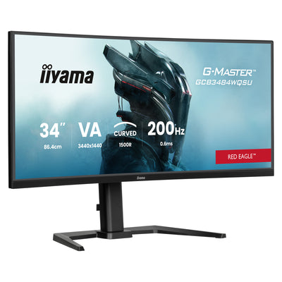 Iiyama G-Master Red Eagle GCB3484WQSU-B2 34 gebogener Ultrawide-Gaming-Monitor (Schwarz, HDMI, DisplayPort, USB, Audio, AMD Free-Sync, Dual-Modus)