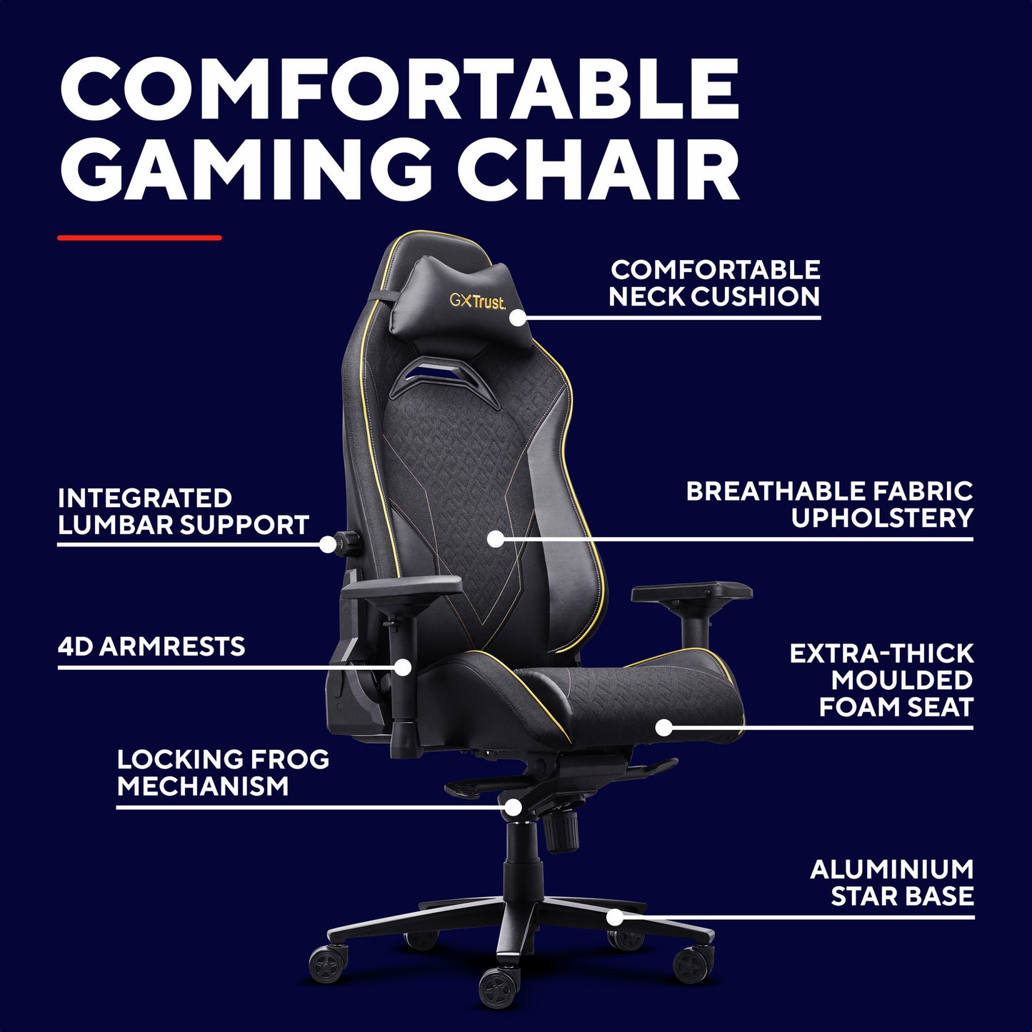 Trust GXT 721 Ruya Pro Premium bequemer Gaming-Stuhl (Schwarz Gelb)