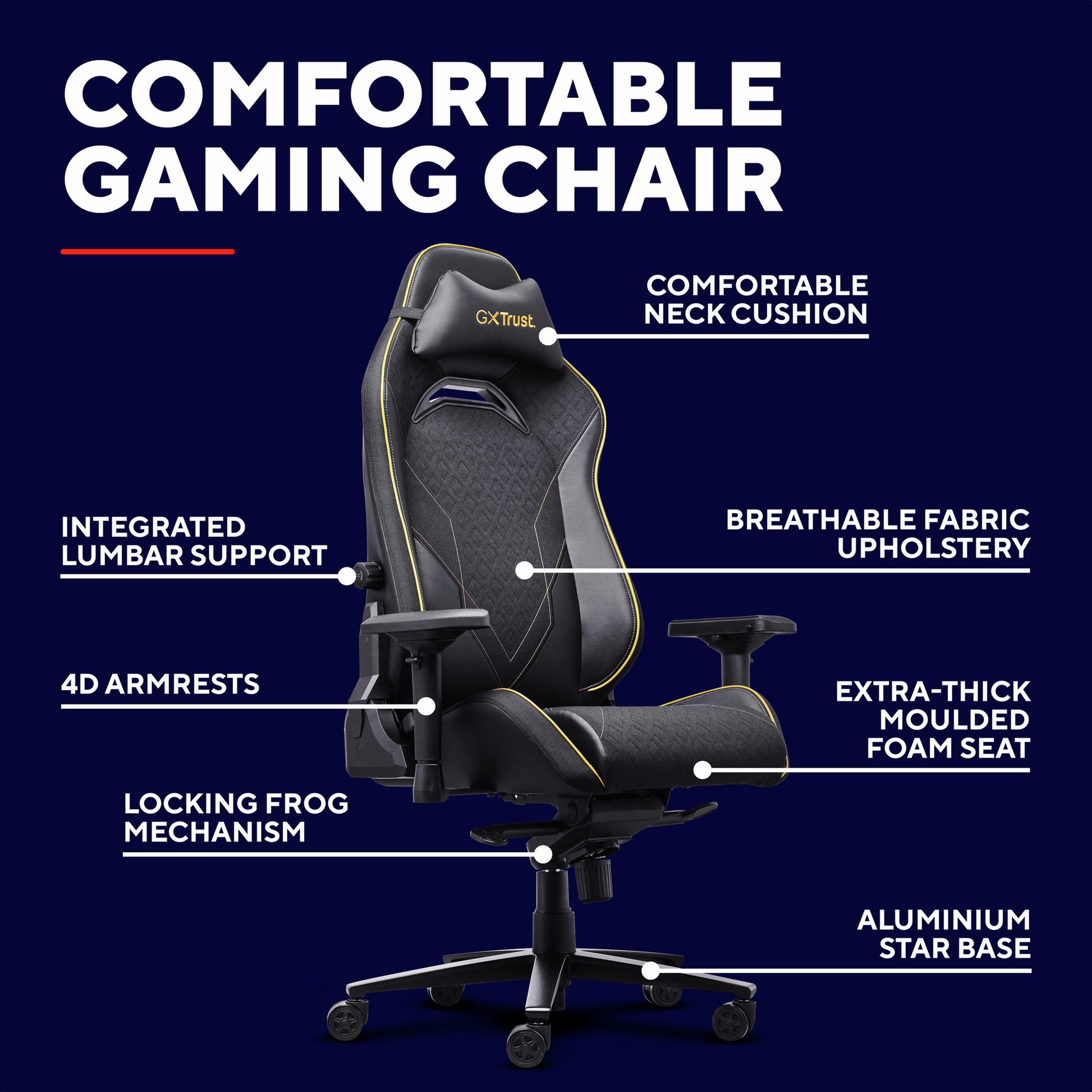 Trust GXT 721 Ruya Pro Premium bequemer Gaming-Stuhl (Schwarz Gelb)