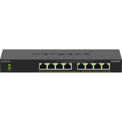 Netgear 8-Port-Gigabit-Ethernet-Unmanaged-PoE+-Essentials-Switch (GS308LP) (Schwarz, 60 Watt PoE)
