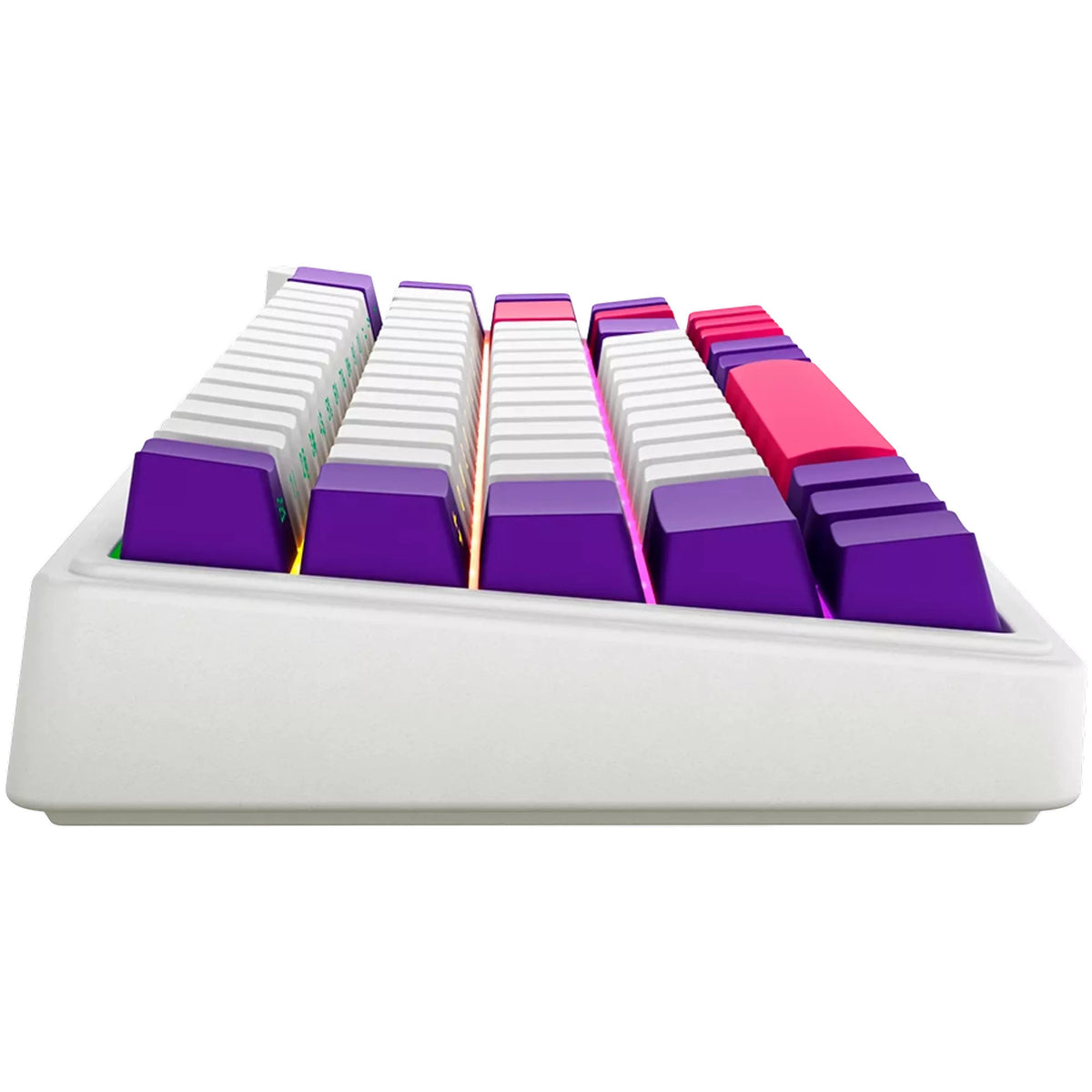 Lorgar kbp70mw, Gaming-Tastatur (weiß, US-Layout, logar toxic purple, 65 %, RGB, Hot-Swap-fähig, PBT Double-Shot, Bluetooth 2,4 GHz USB)