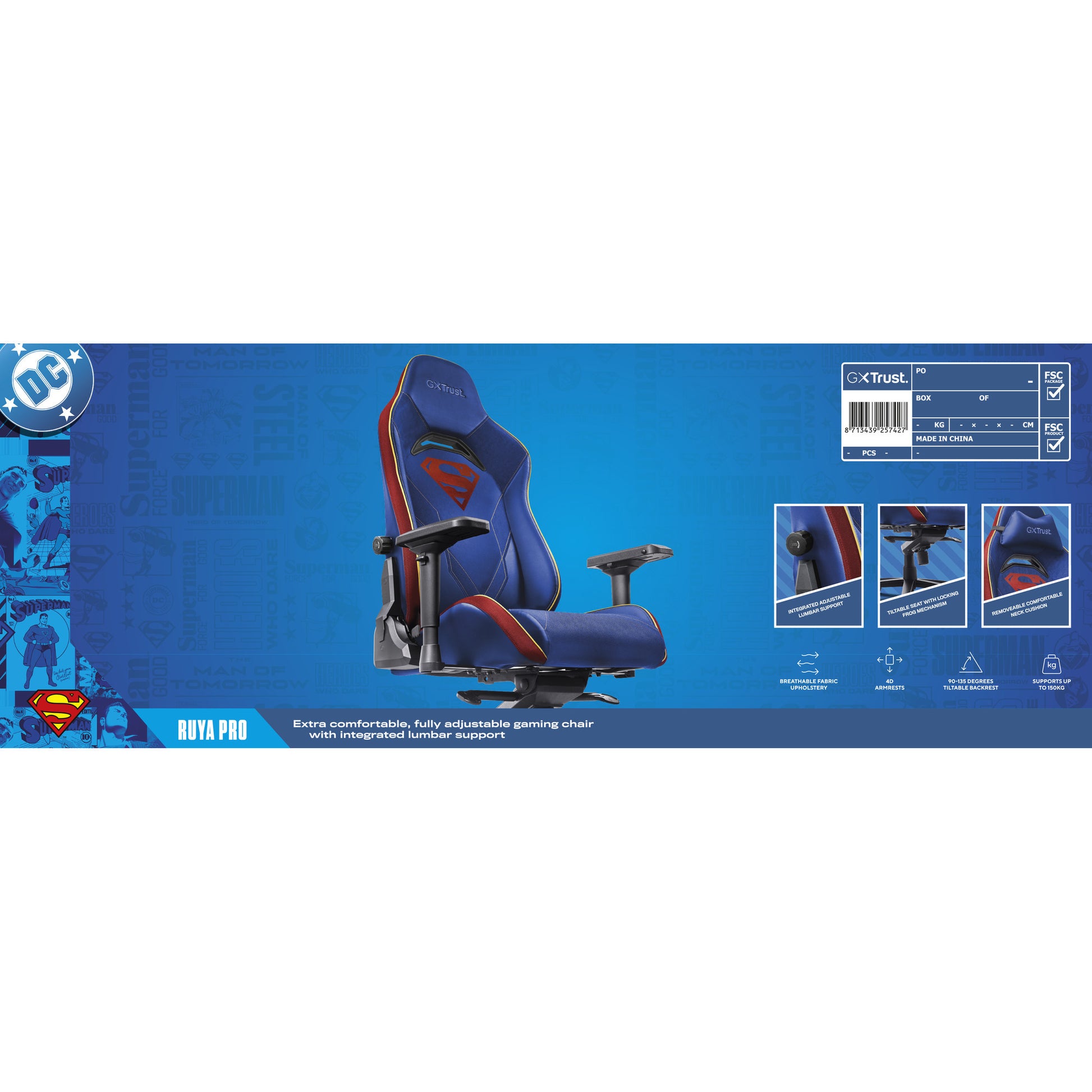 Trust GXT 721SM Ruya Pro Premium bequemer Gaming-Stuhl (Blau Rot)