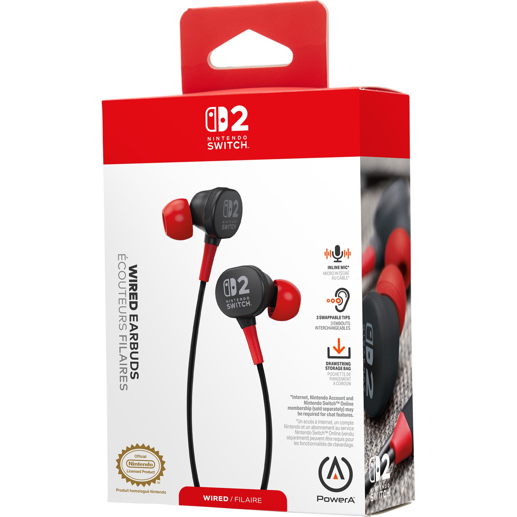 Powera kabelgebundene Ohrhörer für Nintendo Switch 2 In-Ear (schwarz rot, Nintendo Switch 2, Nintendo Switch, Nintendo Switch – OLED-Modell, Nintendo Switch Lite)