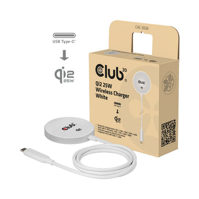 Club 3D CAC-3026 Qi2 25W kabelloses Ladegerät (weiß, Qi-zertifiziert, MagSafe-kompatibel, Magnetpad)