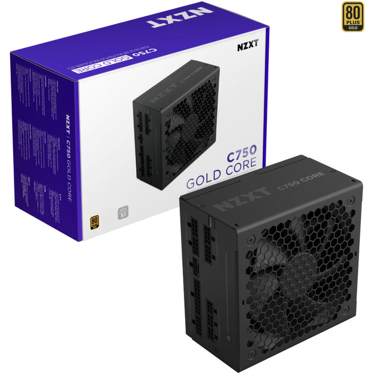 NZXT C750 Gold Core Modulares 750-Watt-Netzteil (Schwarz, 1x 12V-2x6, 2x PCIe)