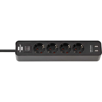 Brennenstuhl -Socket mit Switch 4 Anschlüssen + 2 USB -Anschlüsse schwarz