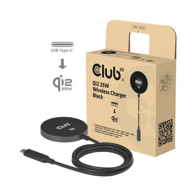 Club 3D CAC-3027 Qi2 25W kabelloses Ladegerät (Schwarz, Qi-zertifiziert, MagSafe-kompatibel, Magnetpad)