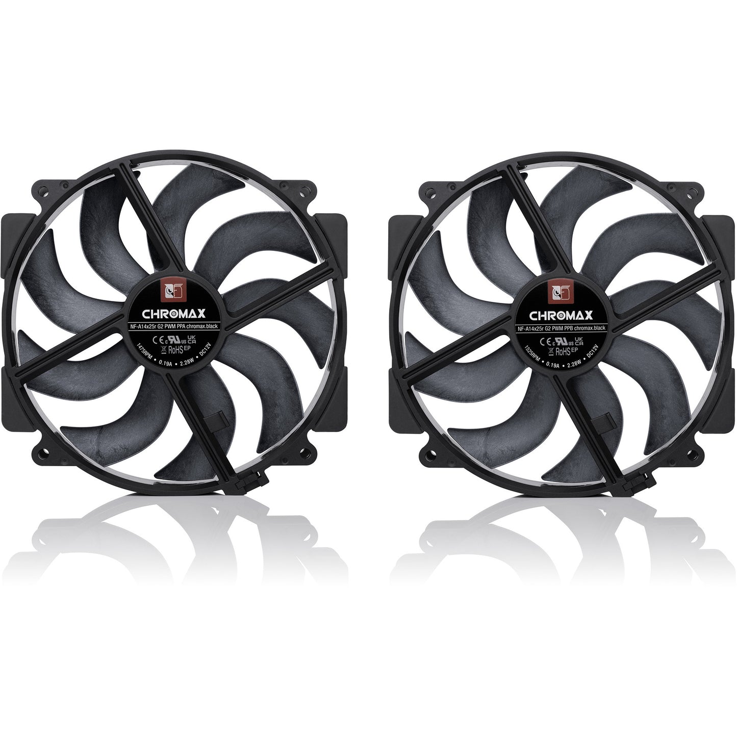 Noctua nf-a14x25r g2 pwm sx2-pp chromax.black Gehäuselüfter (schwarz, 2 Stück, 140 x 140 x 25 mm)