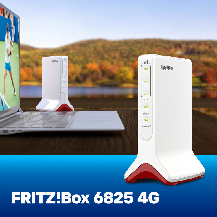 Fritz! Box 6825 4G Edition internationaler WLAN-LTE-Router (weiß rot, Mesh-WLAN, 4G 3G)