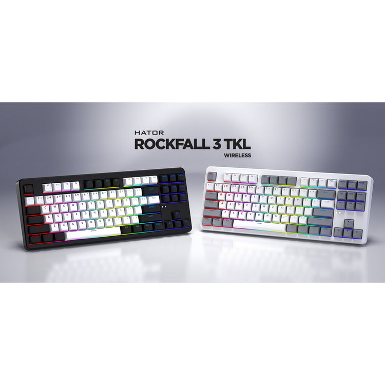 Hator Rockfall 3 TKL Wireless, Gaming-Tastatur (weiß, US-Layout, Hator Aurum Orange, RGB, PBT-Tastenkappen, Hotswap, 2,4 GHz Bluetooth USB-C)