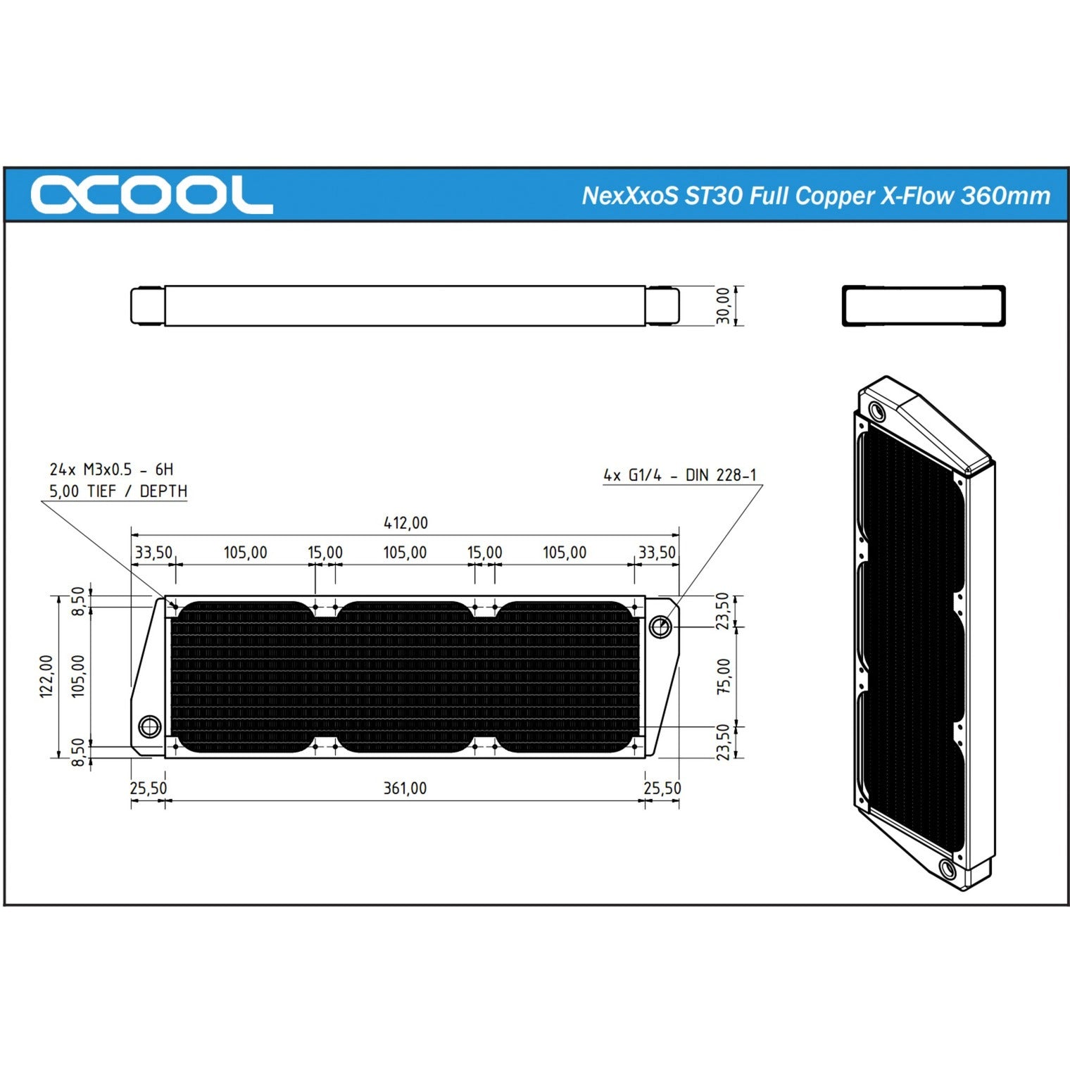 Alphacool nexxxos st30 x-flow 360mm Kühler (schwarz)