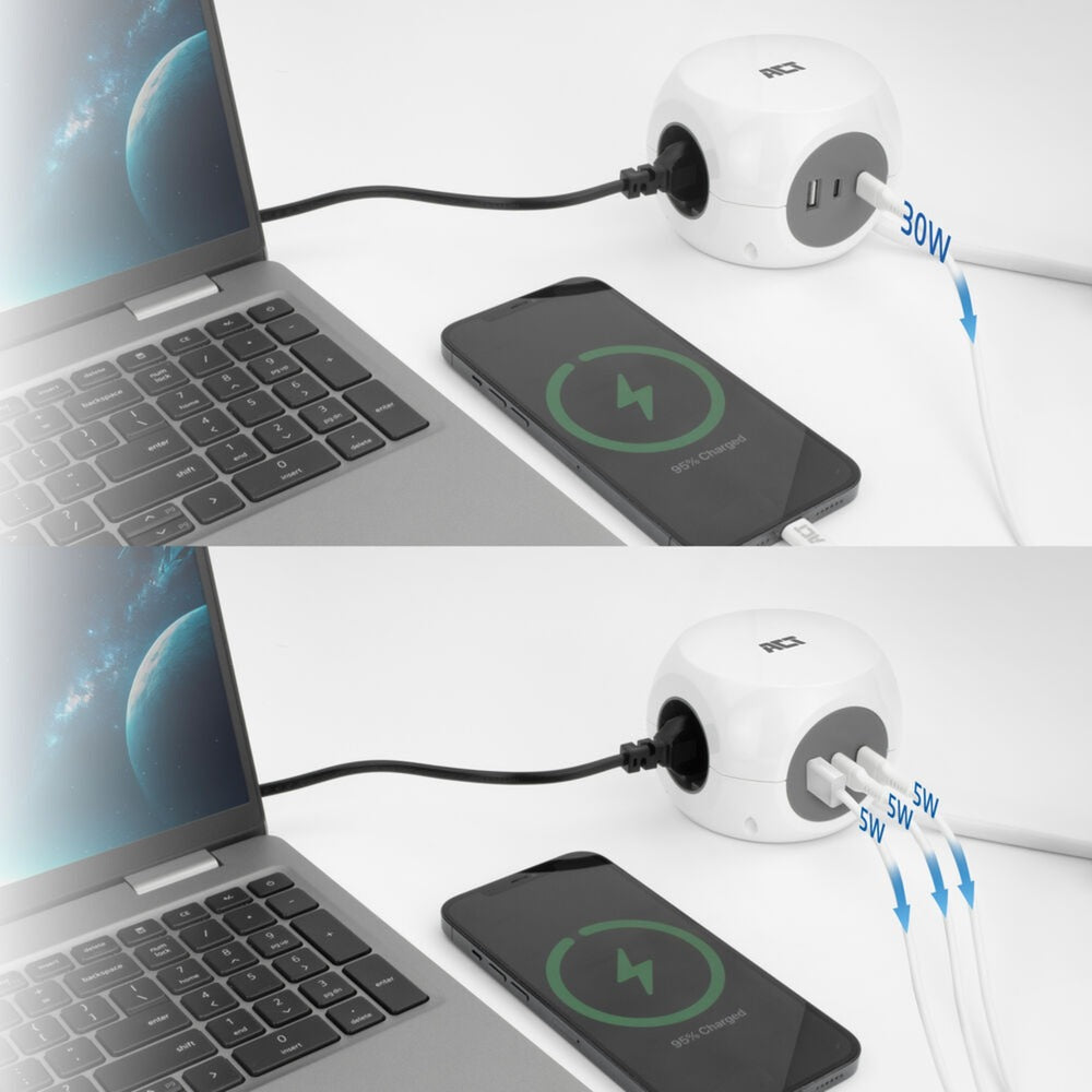 ACT Connectivity Socket Kubus mit 3 Sockets, 30W D.