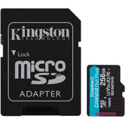 Kingston Leinwand los! plus microSDXC 256 GB Speicherkarte (schwarz, inkl. Adapter, Klasse 10, UHS-I U3, V30, A2) - afbeelding 1