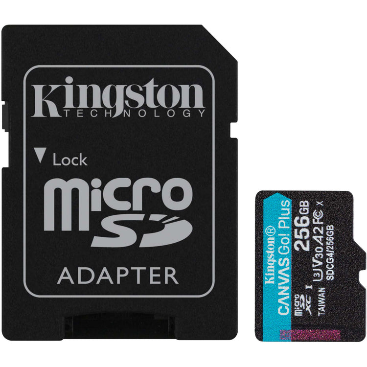 Kingston Leinwand los! plus microSDXC 256 GB Speicherkarte (schwarz, inkl. Adapter, Klasse 10, UHS-I U3, V30, A2)