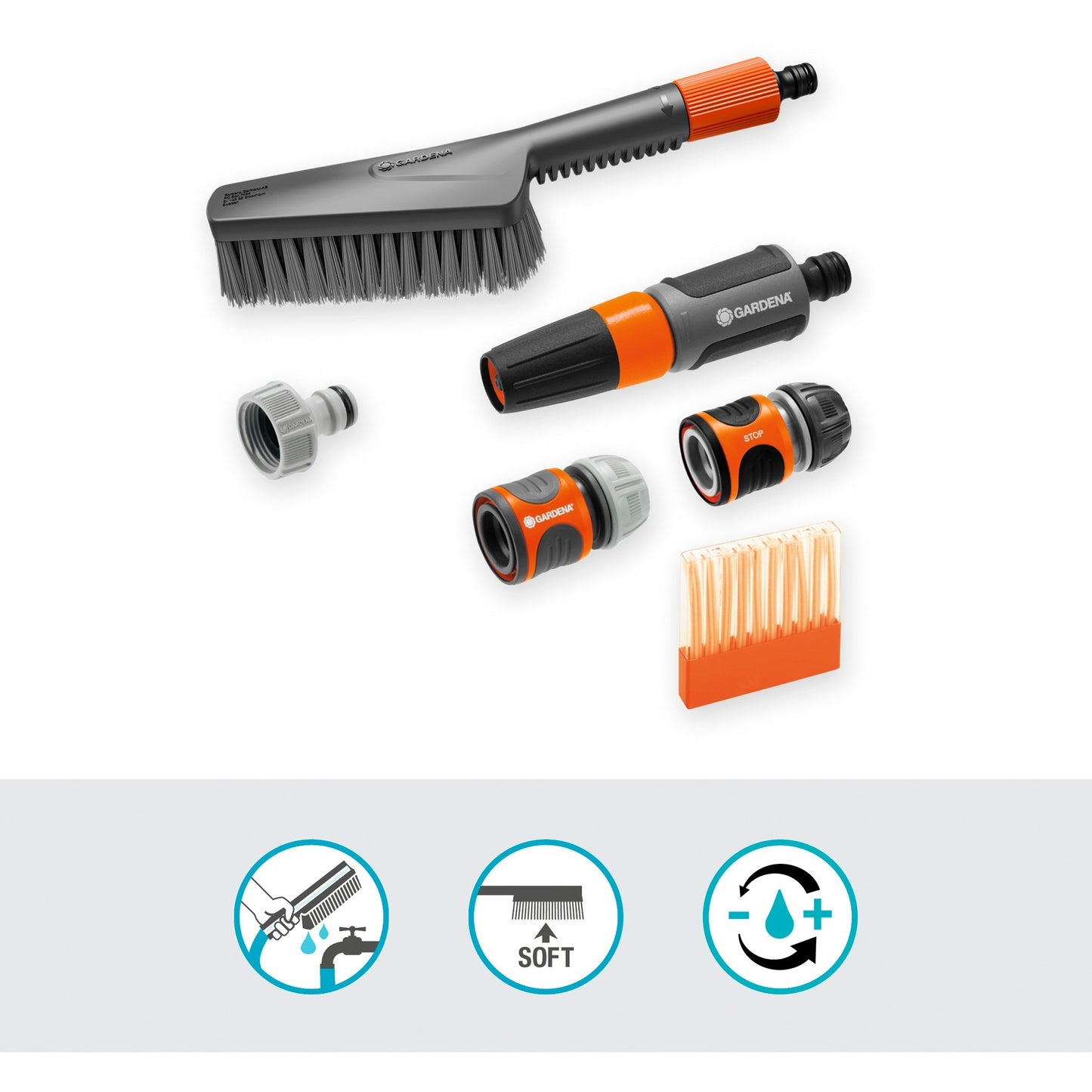 Gardena Clean System Cleaning Set mit weicher Brust, Soop