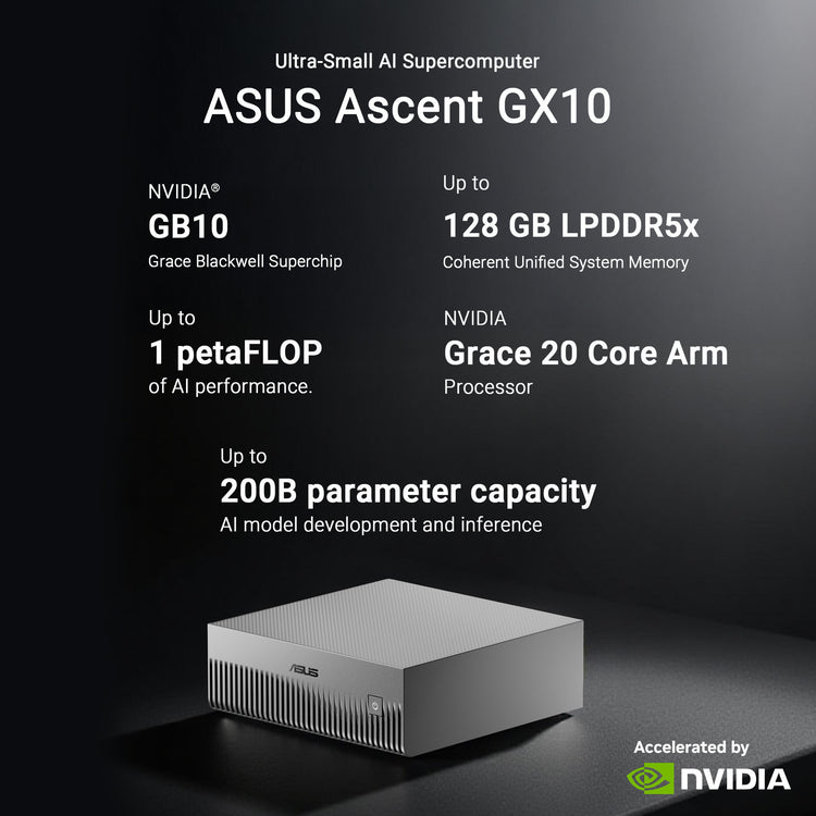 Asus Ascent GX10 Arm V9.2-A 128 1 Mini-PC (Dunkelgrau | NVIDIA GB10 Grace Blackwell | DGX Spark | NVLINK-C2C | 128 GB | 1 TB SSD)